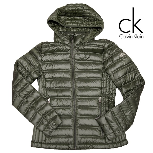 Calvin Klein Jacket Womens XS Packable Lightweight Down Hooded Green Puffer Coat - Picture 1 of 6